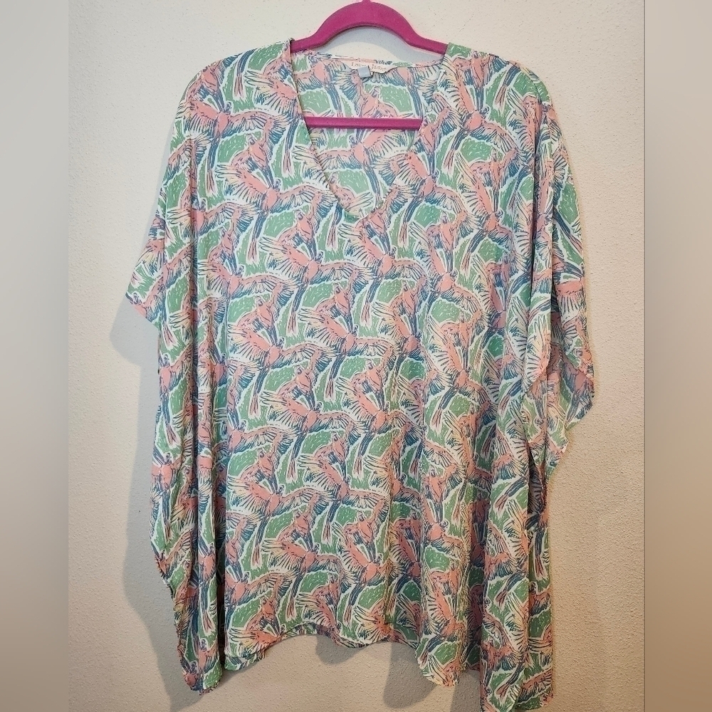 Lauren James Swim suit Cover Poncho Like New Preppy Bird Pastel One Size